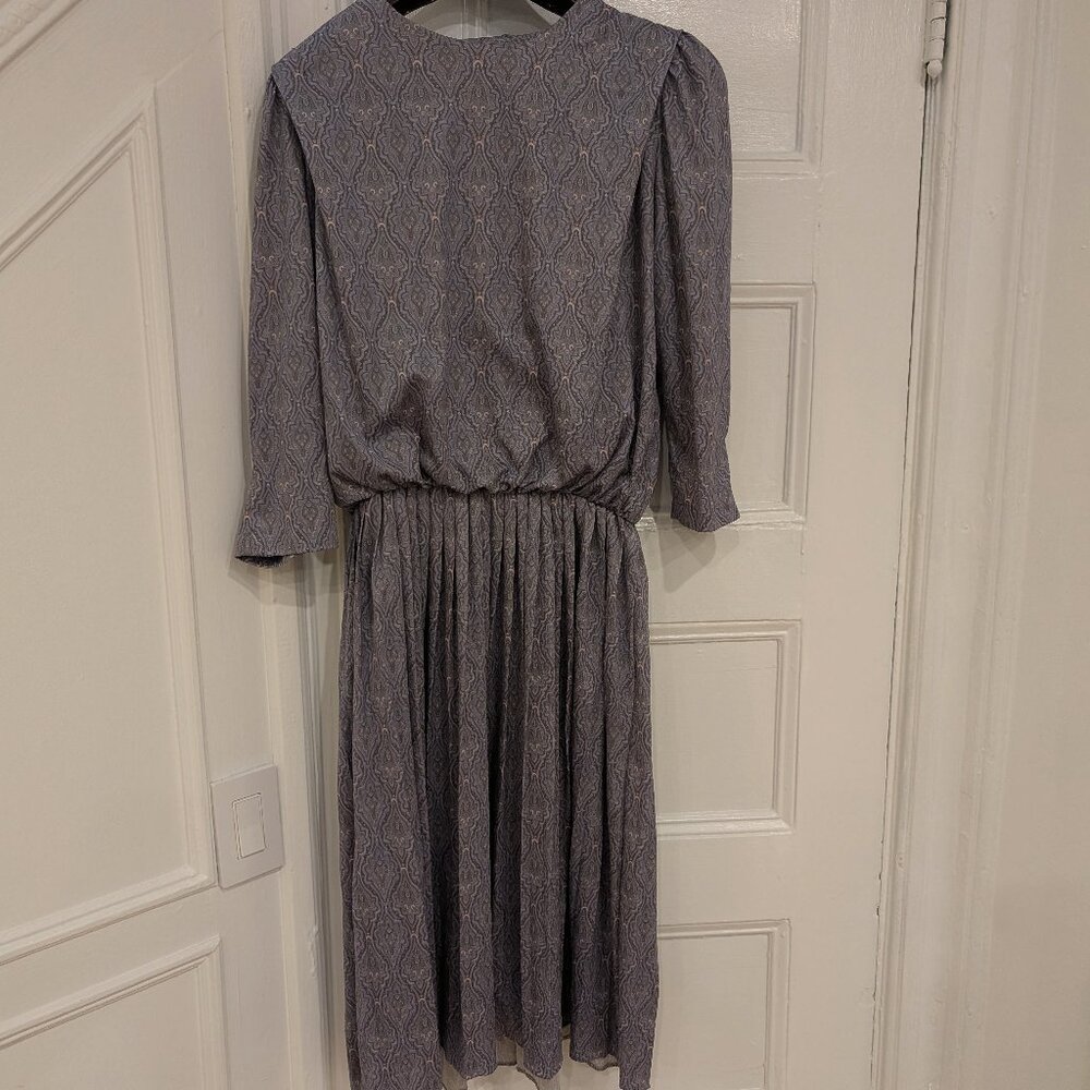 Leni Leni Women's 80s Grey Midi Dress 3/4 Sleeves